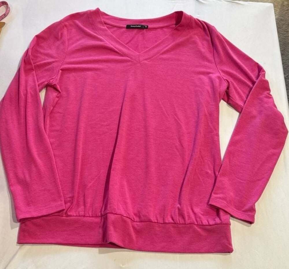 EasyGala Pink V-Neck Long Sleeve Banded Hem Top Size M
